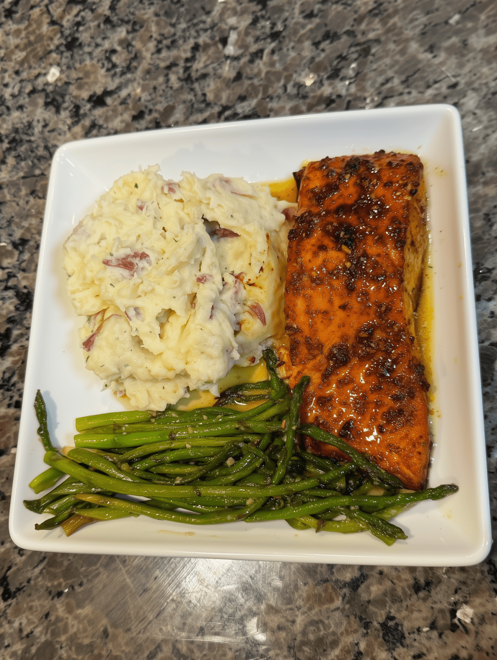 Glazed Salmon with Garlic Green Beans & Creamy Mashed Red&nbsp;Potatoes