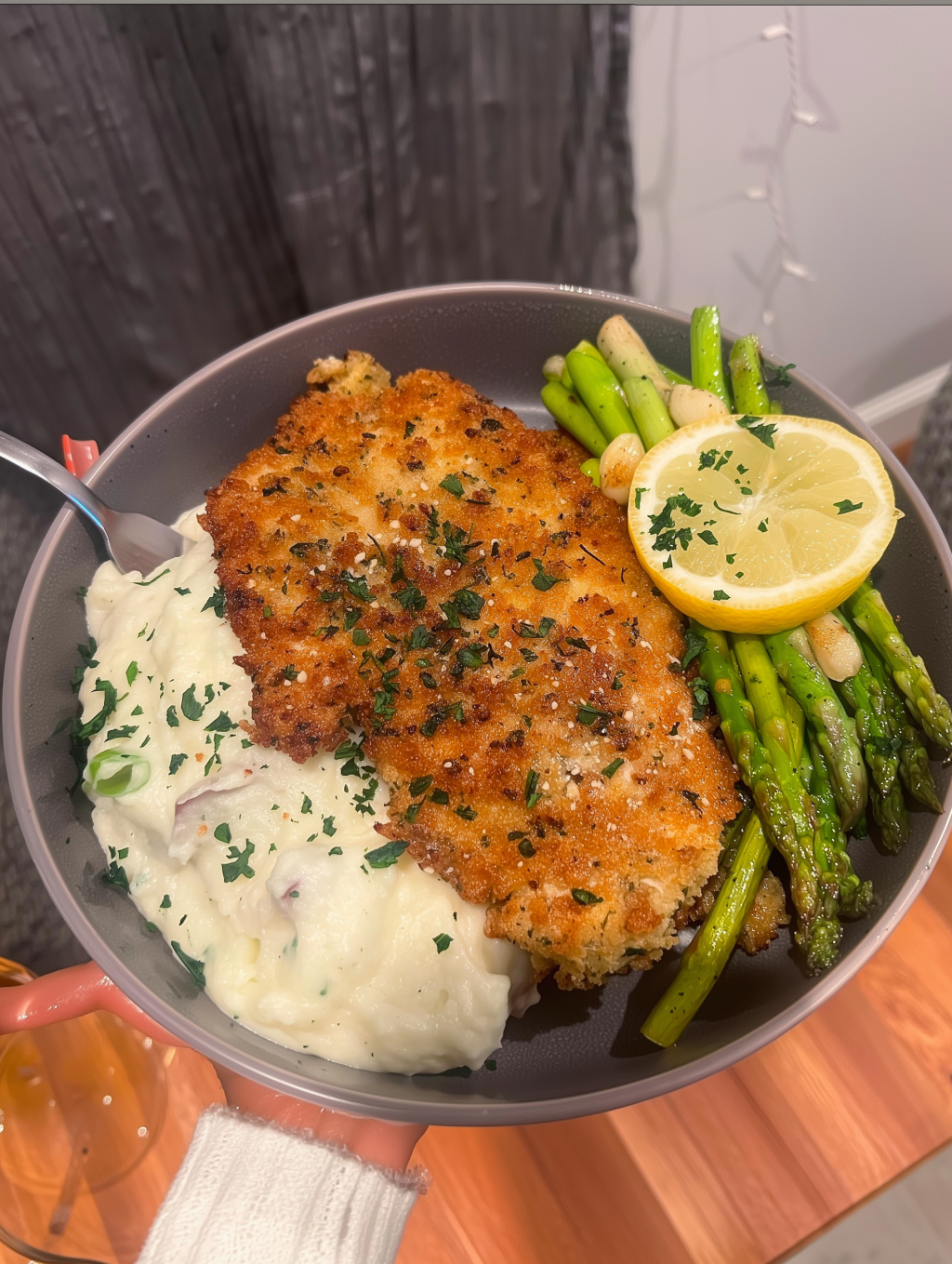 Crispy High-Protein Chicken Schnitzel with Rustic Mash & Lemon&nbsp;Asparagus