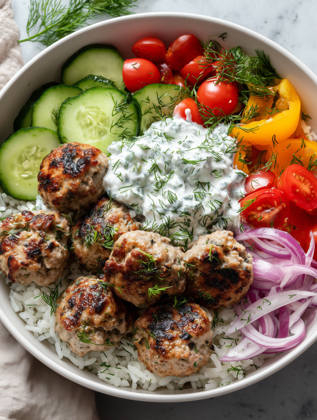 Greek Meatball Bowl