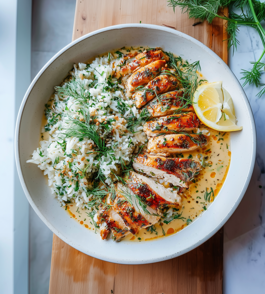 Garlicky Mustard Chicken with Zingy Broth and&nbsp;Rice