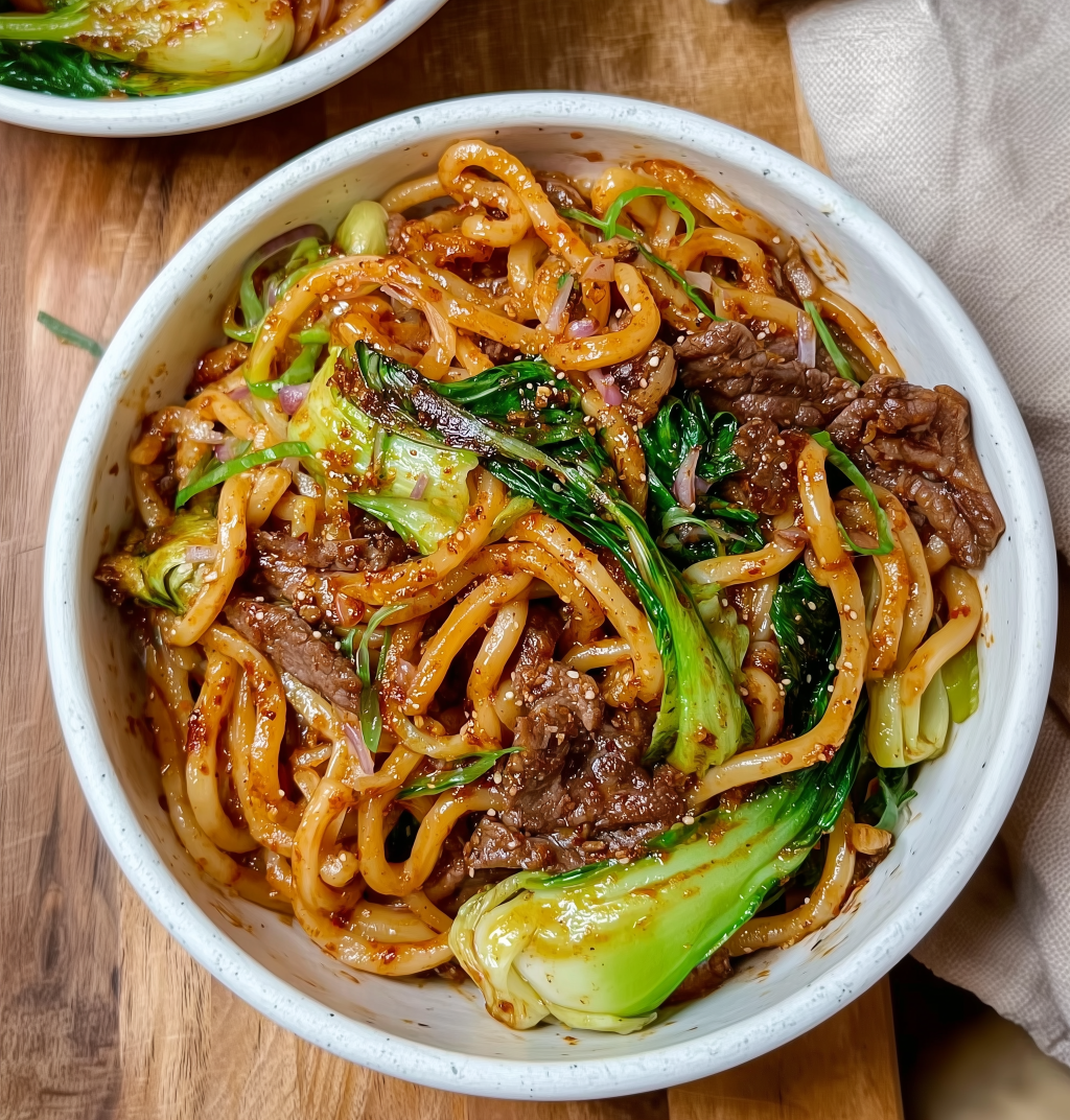 Spicy Stir-Fried Udon Noodles with Beef and Bok&nbsp;Choy