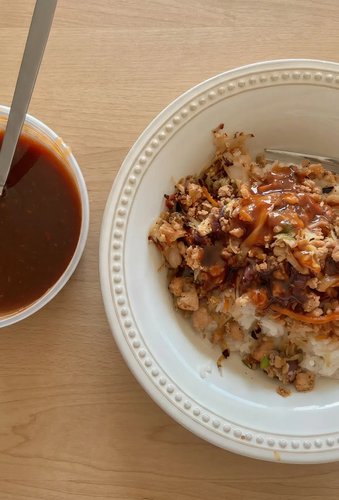 Egg Roll in a Bowl with Sweet & Sour Sauce