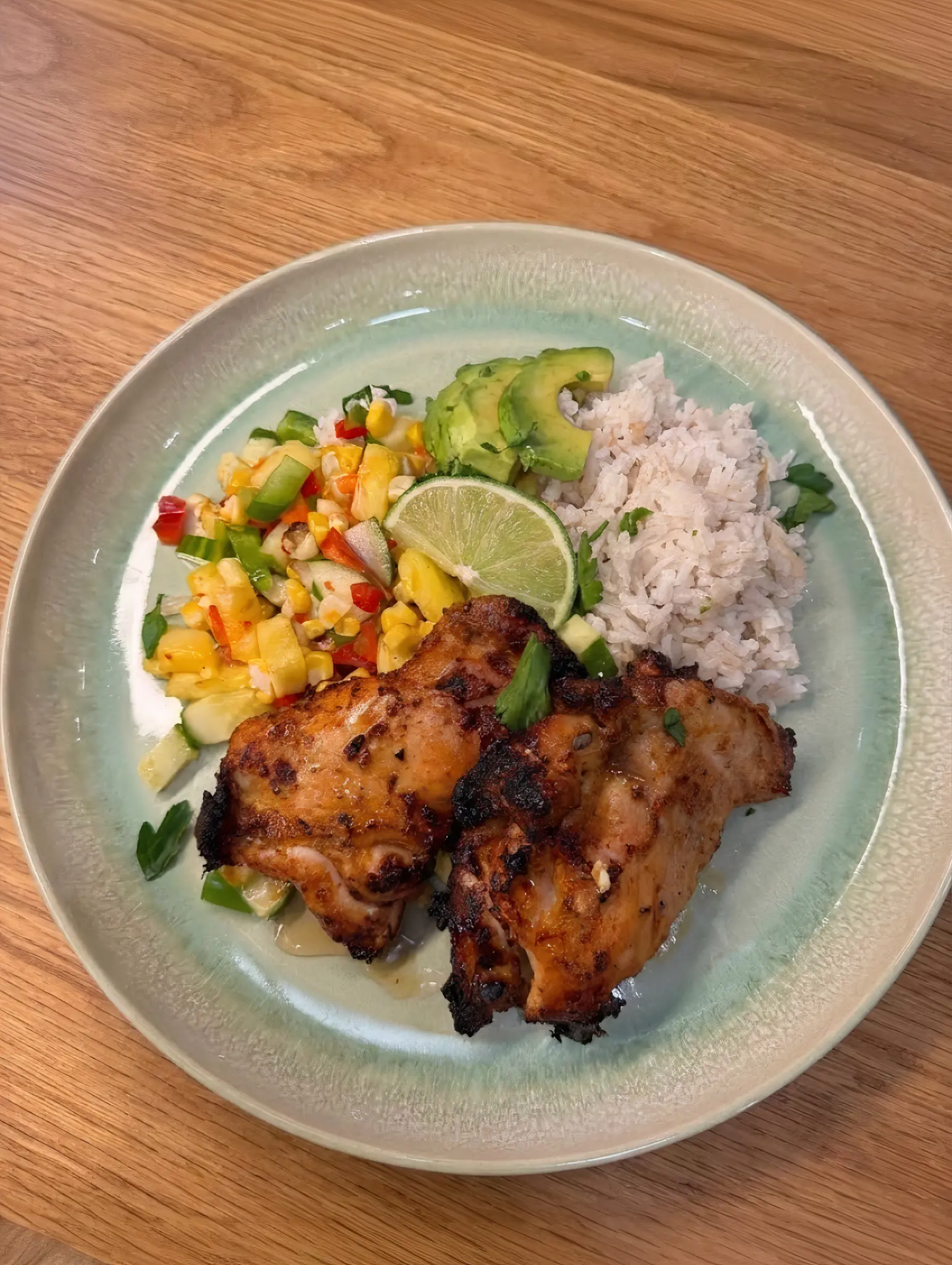 Honey Garlic Chicken Thighs with Rice and Salsa