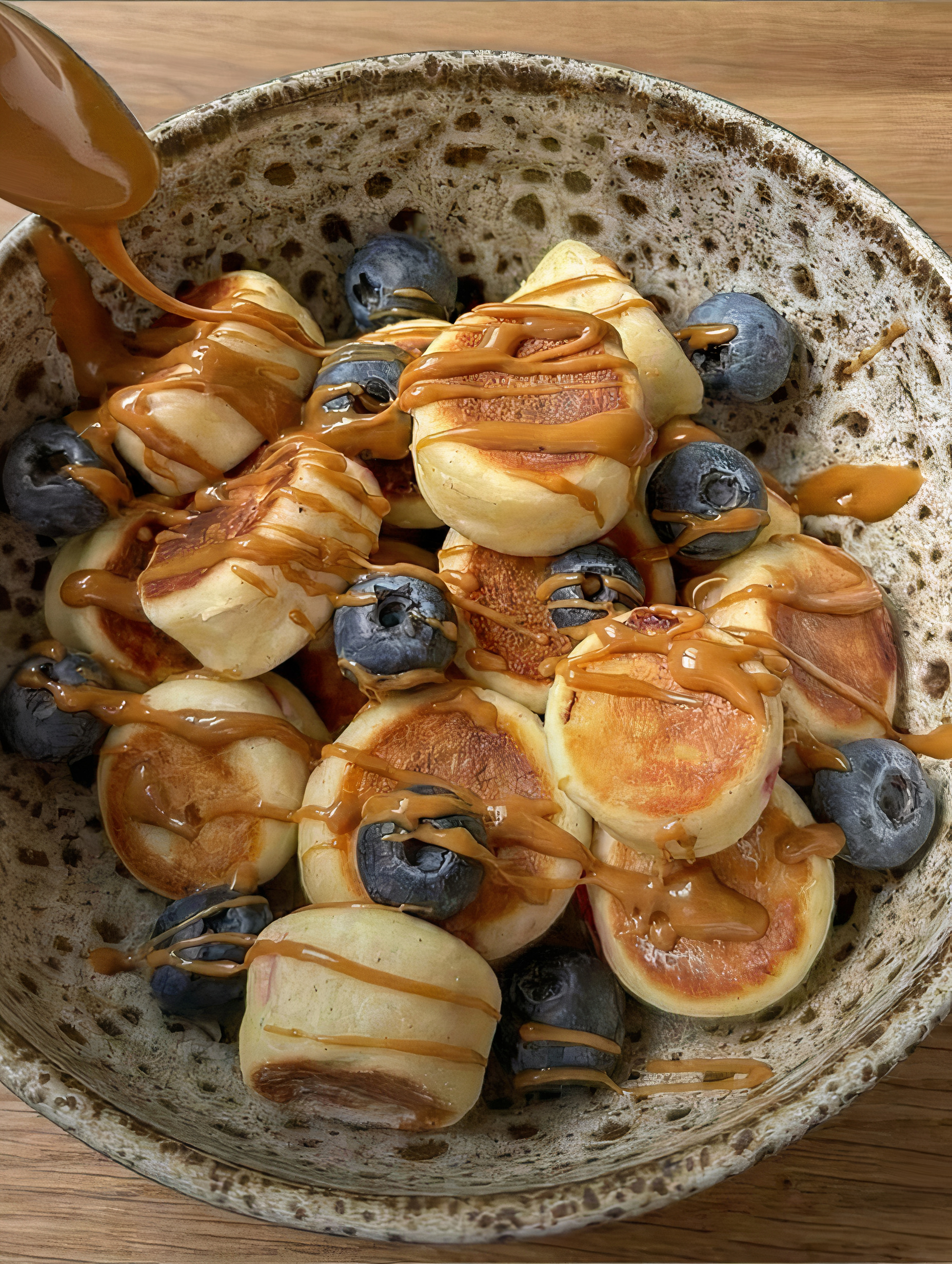 Banana Pancake Bites with Blueberries & Peanut Butter